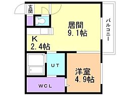 ソミュール大空公園 1LDKの間取図画像