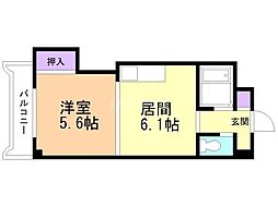 エンドレス琴似B棟 1DKの間取図画像