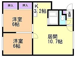 ハイツ林 2LDKの間取図画像