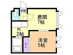 フォレスト豊平II 2階1LDKの間取り