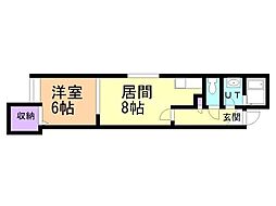 アーバン北郷 1DKの間取図画像
