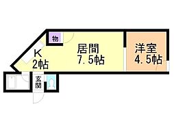 キラメック白石2号館 1LDKの間取図画像
