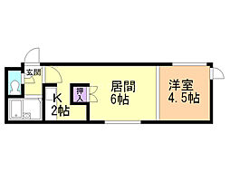 ローヤルハイツ本郷通6 1LDKの間取図画像