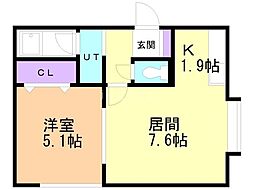 エルムパーク白石 1LDKの間取図画像
