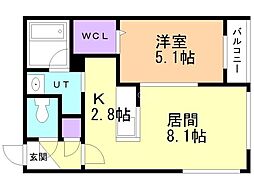 札幌市営東西線 菊水駅 徒歩5分の賃貸マンション 4階1LDKの間取り
