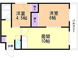 第1粕谷マンション 2LDKの間取図画像