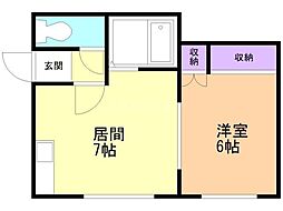 セゾンコート3 1DKの間取図画像