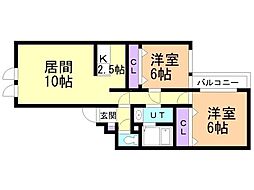 サントアリオ・デ本通南 2LDKの間取図画像