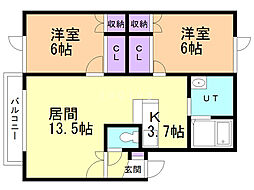 パークサイドコート 2LDKの間取図画像