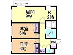 カスタムルーム米里 2LDKの間取図画像