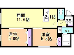 ラグジースペース美園 2LDKの間取図画像