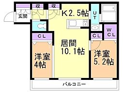 ALPHASQUARE菊水2条 2LDKの間取図画像