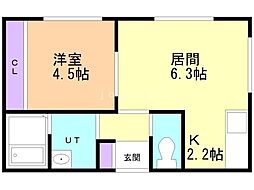 札幌市白石区南郷通16丁目北マンション 1LDKの間取図画像