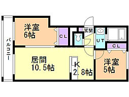 セントポーリアシェリル 2LDKの間取図画像