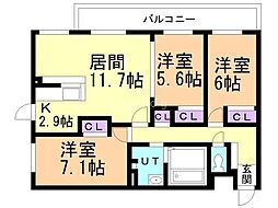 レジデンス白石中央1 3LDKの間取図画像