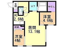 リヴィエール豊平312 2LDKの間取図画像
