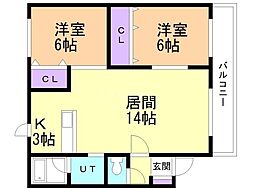 バティール本通2 2LDKの間取図画像