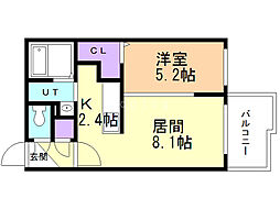 メゾンドフラミンゴ白石 1LDKの間取図画像