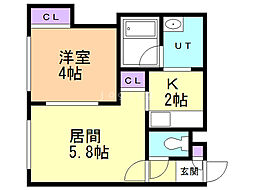 カラバオ白石 1DKの間取図画像