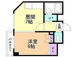 コスモス東札幌 1DKの間取図画像