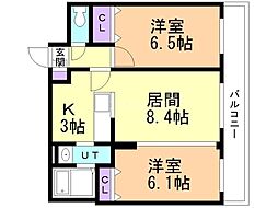 RITZGRANDE東札幌 2LDKの間取図画像