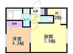 レストヒルズ南郷 1LDKの間取図画像