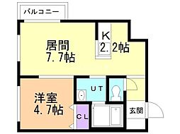 リデーレ菊水2 1LDKの間取図画像