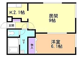 グランメール平和通5 1LDKの間取図画像