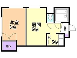 スタジオ7 1DKの間取図画像