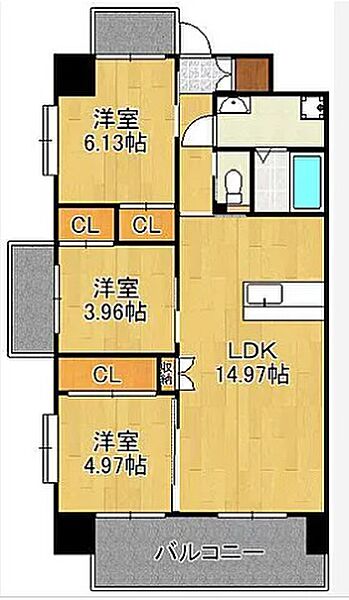 ギャラン二島 1506｜福岡県北九州市若松区二島１丁目(賃貸マンション3LDK・15階・68.90㎡)の写真 その2