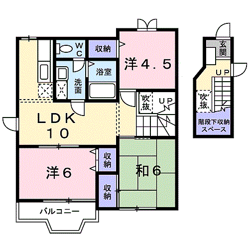 ポワンドゥ花梨II 203｜和歌山県和歌山市井辺(賃貸アパート3LDK・2階・65.57㎡)の写真 その2