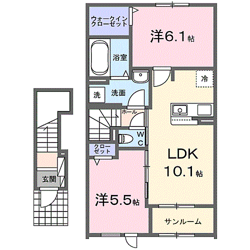 パピーI 202｜和歌山県和歌山市毛見(賃貸アパート2LDK・2階・56.98㎡)の写真 その2