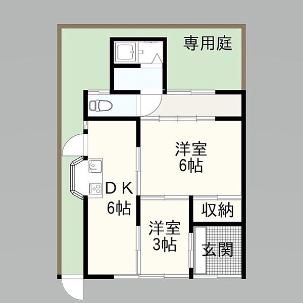 和歌浦東2丁目　平屋戸建て ｜和歌山県和歌山市和歌浦東２丁目(賃貸一戸建2DK・1階・34.71㎡)の写真 その2