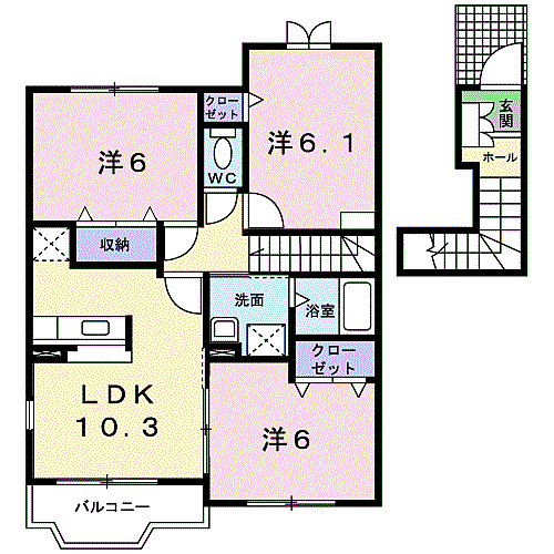 メリー・プラッツ　II 205｜和歌山県和歌山市寺内(賃貸アパート3LDK・2階・67.43㎡)の写真 その2