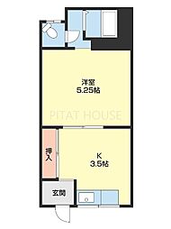 コーポ湊I 3階ワンルームの間取り