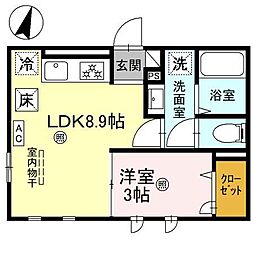 D-grace秋月 1階1LDKの間取り