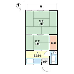 千秋荘 1階2Kの間取り