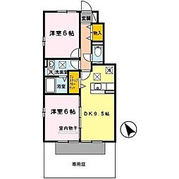 フェリッス関戸 1階2DKの間取り