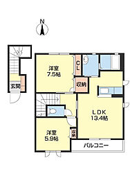 MAST COURT鳴神 2階2LDKの間取り
