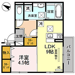 カルム中之島 1階1LDKの間取り