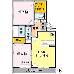 ファミリーメイト矢田B 2LDKの間取図画像