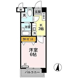 インペリアル宮前 1Kの間取図画像