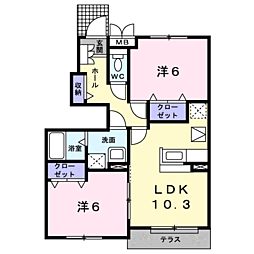レットル・ダムール3 2LDKの間取図画像