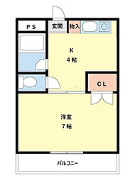 サンパレス 1Kの間取図画像