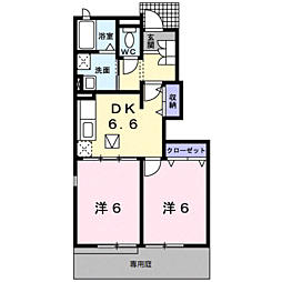 リアン・ファミーユ 2DKの間取図画像