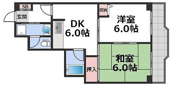 静和ハイツ ｜大阪府大阪市生野区小路1丁目(賃貸マンション2DK・3階・45.00㎡)の写真 その2