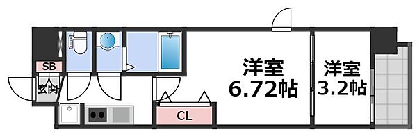 スプランディッド荒本駅前DUE ｜大阪府東大阪市横枕西(賃貸マンション2K・9階・27.61㎡)の写真 その2