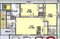 メゾンdeグレイス 2LDKの間取図画像
