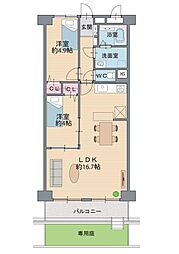 東大阪スカイハイツ 2LDKの間取図画像