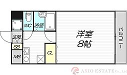 エクセレント上新12 9階1Kの間取り